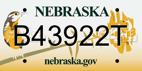 B43922T Nebraska License Plate