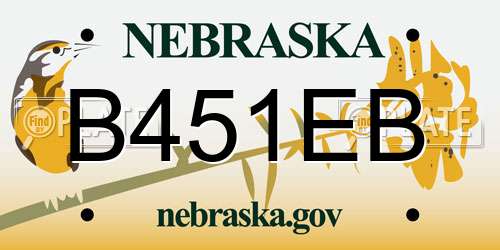 B451EB Nebraska License Plate