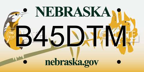 B45DTM Nebraska License Plate