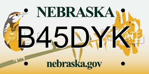 B45DYK Nebraska License Plate