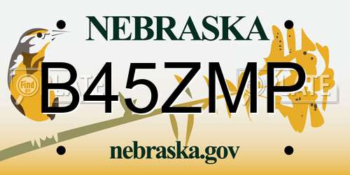 B45ZMP Nebraska License Plate