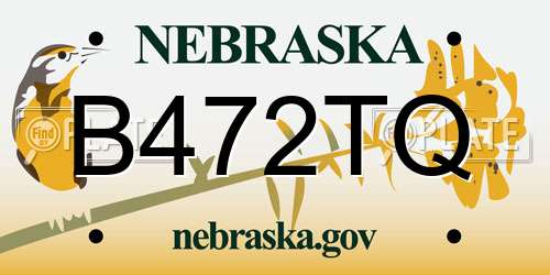B472TQ Nebraska License Plate