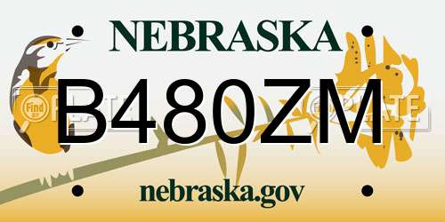 B480ZM Nebraska License Plate
