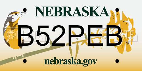 B52PEB Nebraska License Plate