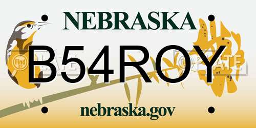 B54ROY Nebraska License Plate