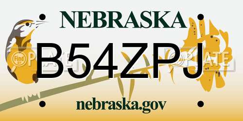 B54ZPJ Nebraska License Plate