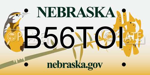 B56TOI Nebraska License Plate