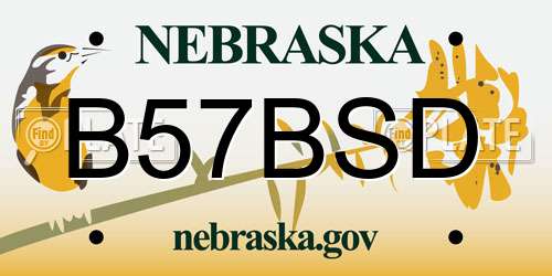 B57BSD Nebraska License Plate