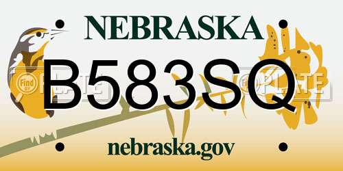 B583SQ Nebraska License Plate