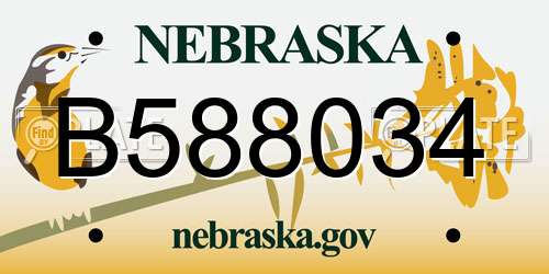 B588034 Nebraska License Plate