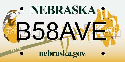B58AVE Nebraska License Plate