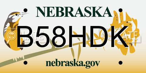 B58HDK Nebraska License Plate