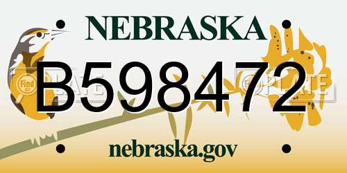 B598472 Nebraska License Plate