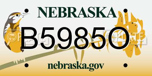 B5985O Nebraska License Plate