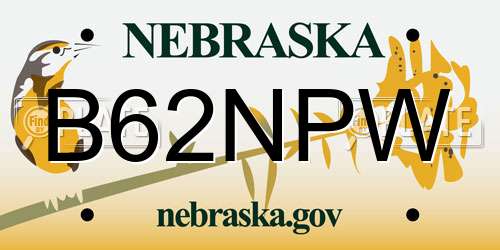B62NPW Nebraska License Plate
