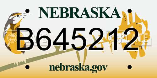 B645212 Nebraska License Plate