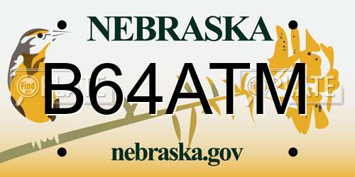B64ATM Nebraska License Plate