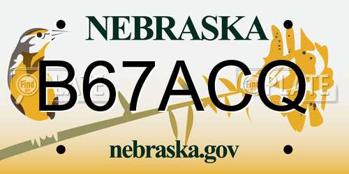 B67ACQ Nebraska License Plate