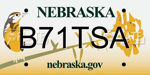 B71TSA Nebraska License Plate