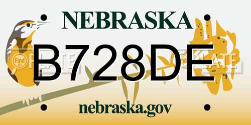 B728DE Nebraska License Plate