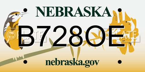 B728OE Nebraska License Plate