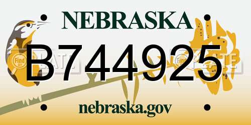 B744925 Nebraska License Plate
