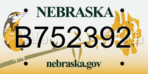 B752392 Nebraska License Plate