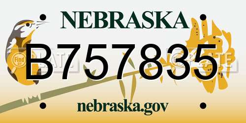 B757835 Nebraska License Plate