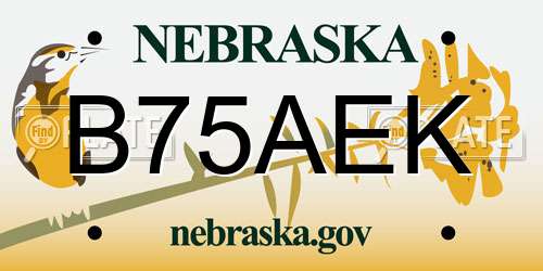B75AEK Nebraska License Plate