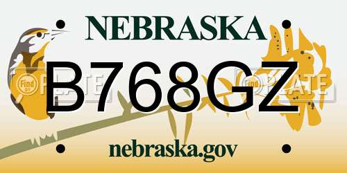 B768GZ Nebraska License Plate