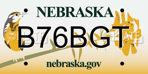 B76BGT Nebraska License Plate