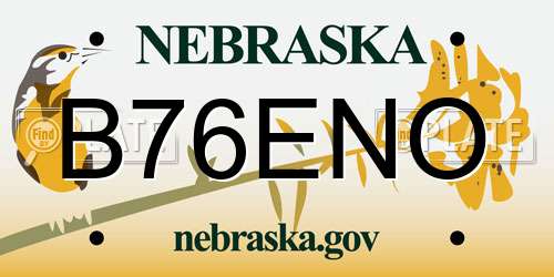 B76ENO Nebraska License Plate