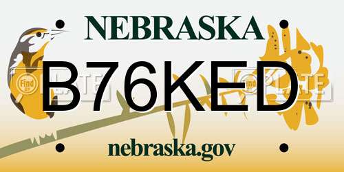 B76KED Nebraska License Plate