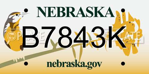 B7843K Nebraska License Plate