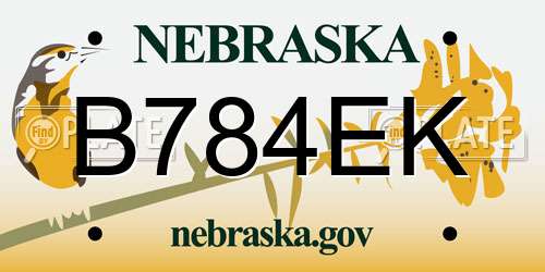 B784EK Nebraska License Plate
