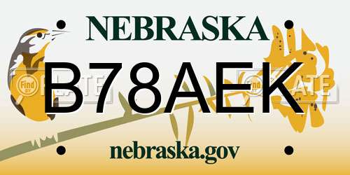 B78AEK Nebraska License Plate