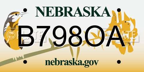B798OA Nebraska License Plate