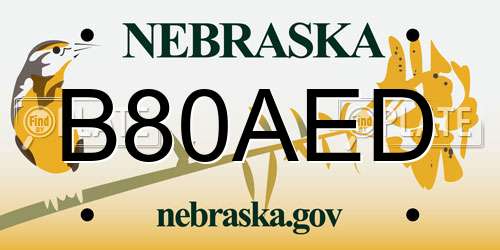 B80AED Nebraska License Plate