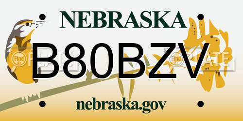 B80BZV Nebraska License Plate