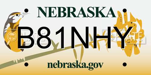 B81NHY Nebraska License Plate