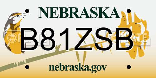 B81ZSB Nebraska License Plate
