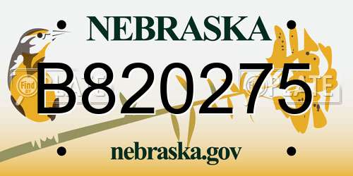 B820275 Nebraska License Plate