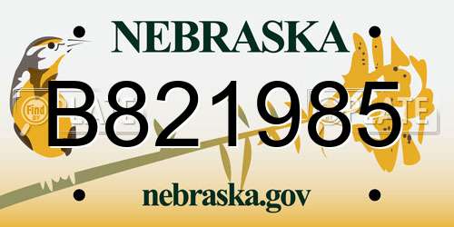 B821985 Nebraska License Plate