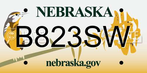 B823SW Nebraska License Plate