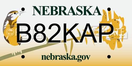 B82KAP Nebraska License Plate