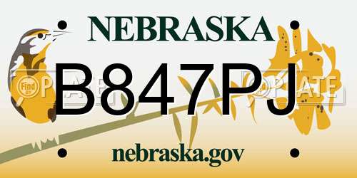 B847PJ Nebraska License Plate