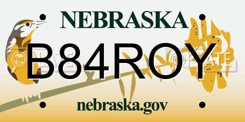 B84ROY Nebraska License Plate
