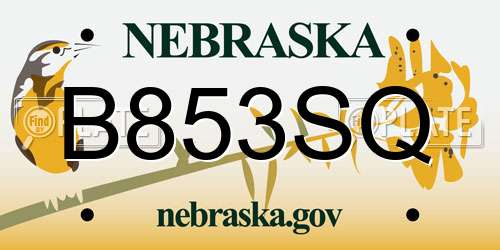 B853SQ Nebraska License Plate