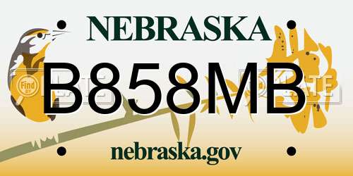 B858MB Nebraska License Plate