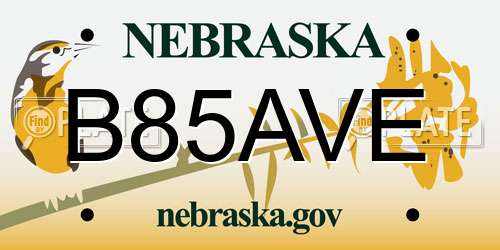 B85AVE Nebraska License Plate